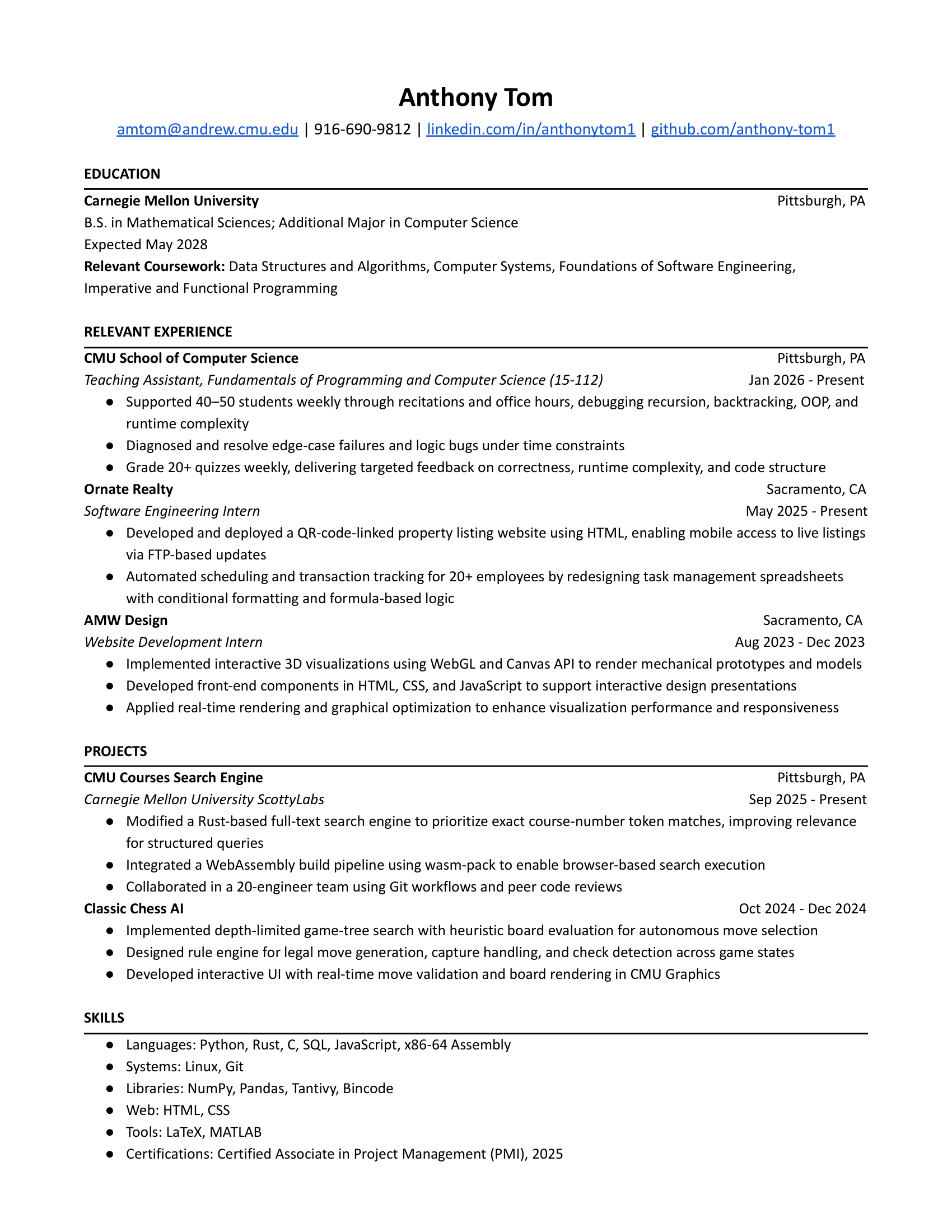 Anthony Tom Resume